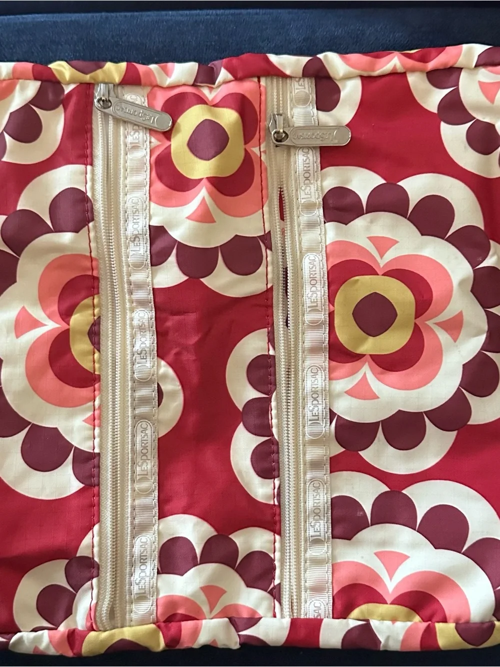 LeSportsac Crossbody Retired Maroon Pink Floral Pattern with Cream Strap
